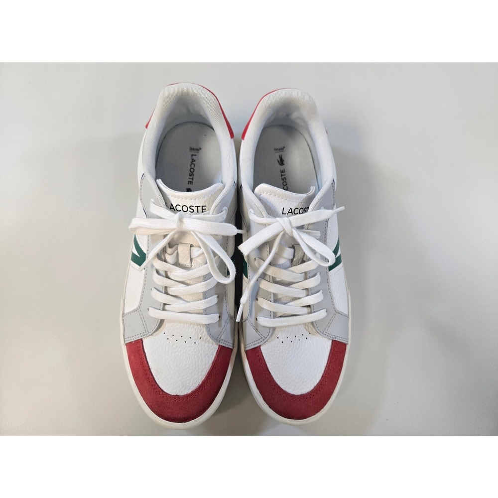 Lacoste L004 222 2 SMA Mens Sneakers White Red Green Leather Low Top Size 10.5